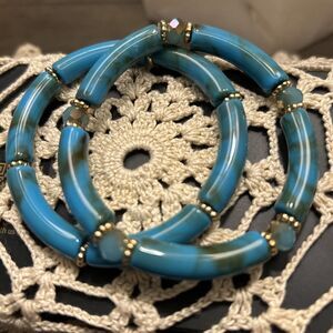Turquoise Color Stretch Bangles Set Of 2
